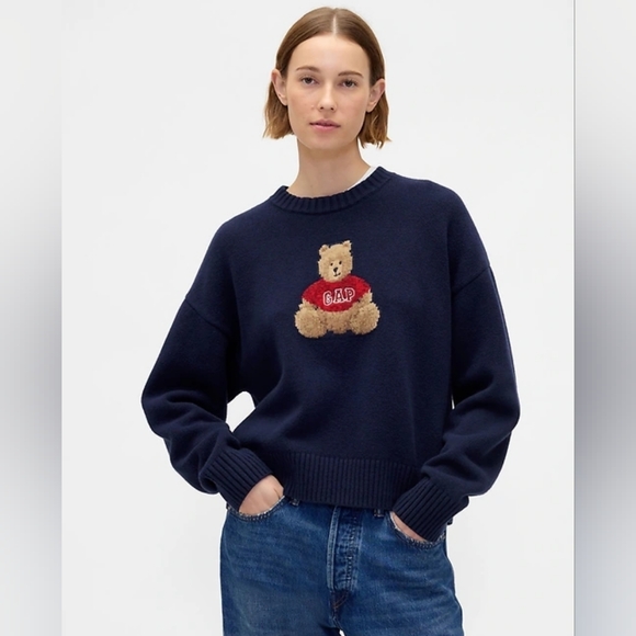 GAP Sweaters - Gap CashSoft Brannan Bear Logo Navy Blue Red Brown Women's Size Small